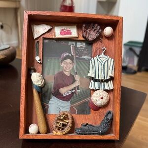Rustic Baseball Shadow Box Frame with Brown and Red Accents